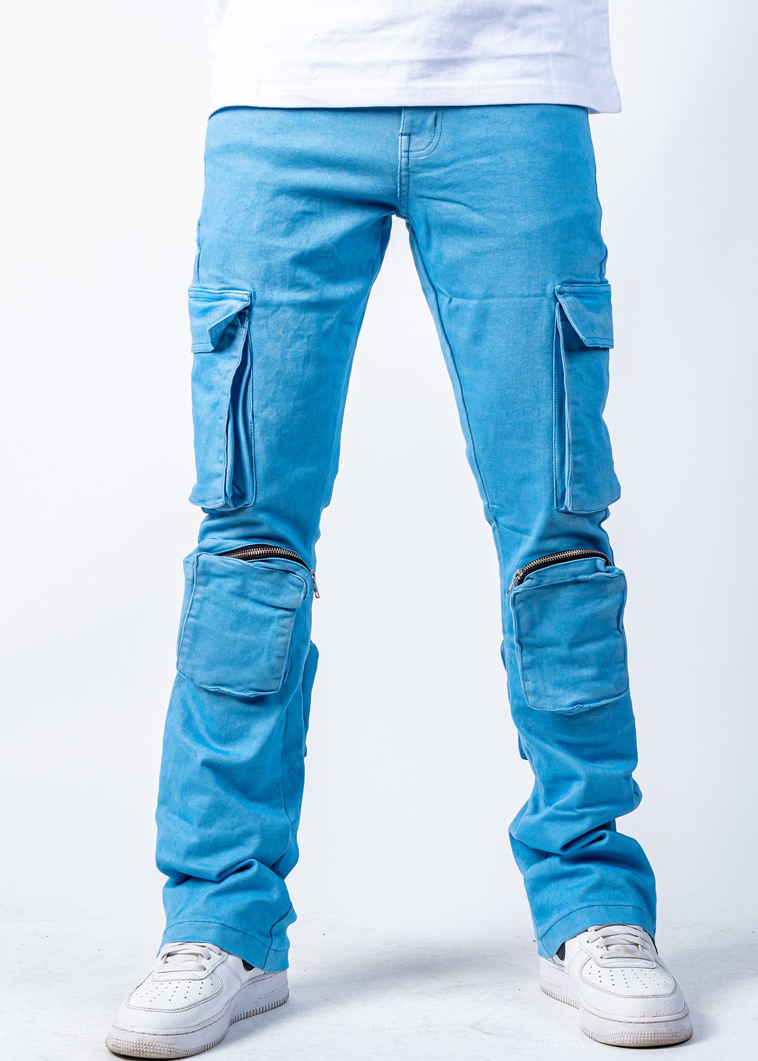 Light Blue Cargo Pants Multi pocket Loose Fit Casual Denim - Temu